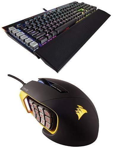 Corsair Gaming K95 RGB PLATINUM Mechanical Keyboard, Cherry MX Brown, Black (CH-9127012-NA) and Corsair Gaming SCIMITAR Pro RGB Gaming Mouse, Backlit RGB LED, 16000 DPI, Yellow Side Panel, Optical