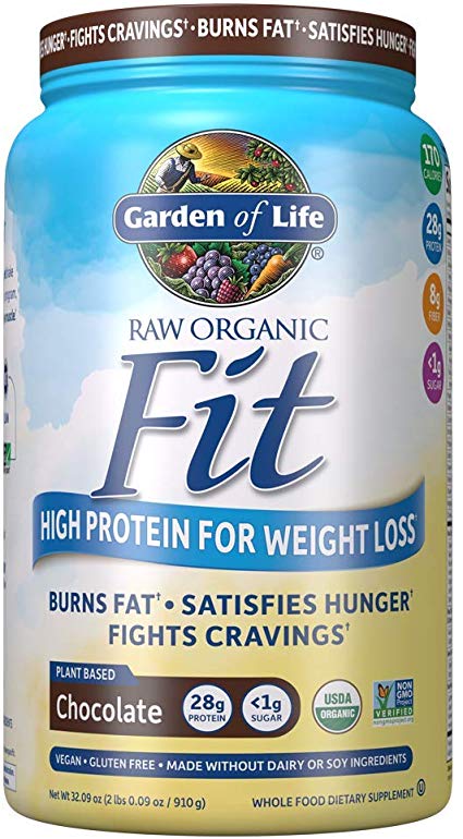 Garden of Life Organic Meal Replacement – Raw Organic Fit Powder, Chocolate – High Protein for Weight Loss (28g) plus Fiber, Probiotics & Svetol, Organic & Non-GMO Vegan Nutritional Shake, 20 Servings