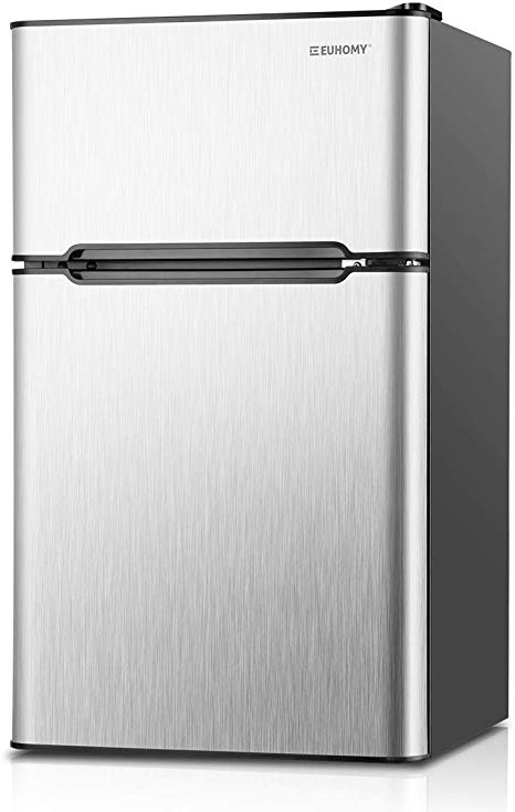 Euhomy Mini Fridge with Freezer, 3.2 Cu Ft 2 Door Upright Compact Refrigerator with Freezer Ideal Food and Drink Storage Mini Refrigerator for Home, Kitchen, Dorm, Apartment And Office.