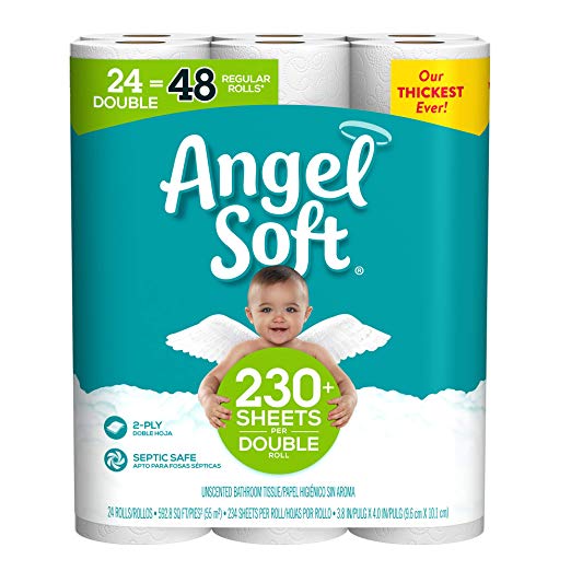 Angel Soft Toilet Paper, 24 Double Rolls, 24 = 48 Regular Bath Tissue Rolls