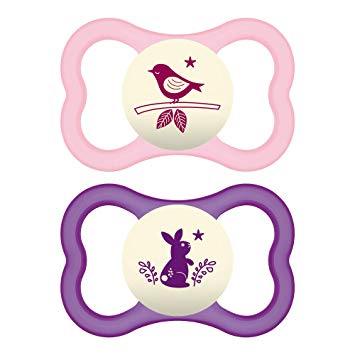 MAM Air Night Pacifiers (2 pack), MAM Sensitive Skin Pacifier 6+ Months, Glow in the Dark Pacifier, Best Pacifier for Breastfed Babies, Baby Girl Pacifiers, Pink & Purple
