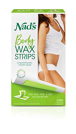 Nad’s Body Wax Strips – Wax Hair Removal For Women – All Skin Types – At Home Waxing Kit with 24 Waxing Strips + 4 Calming Oil Wipes