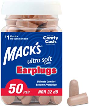 Mack’s Ultra Soft Foam Earplugs,  – 32dB Highest NRR, Comfortable Ear Plugs for Sleeping, Snoring, Travel, Concerts, Studying, Loud Noise, Work,  50 Pair
