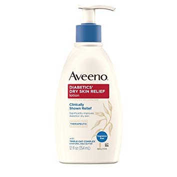 Aveeno Diabetics’ Dry Skin Relief Lotion with Triple Oat Complex & Natural Shea Butter, Steroid-Free & Fragrance-Free Dimethicone Skin Protectant for Diabetic Skin Care, 12 fl. oz