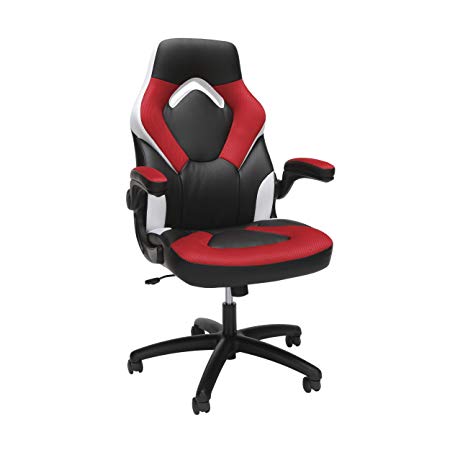 OFM Essentials Collection Racing Style Bonded Leather Gaming Chair, in Red/White (ESS-3085-RED-WHT)