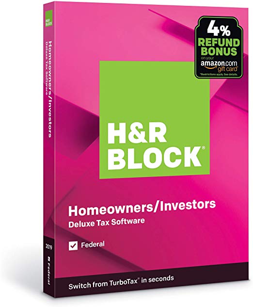 H&R Block Tax Software Deluxe 2019 [Federal Only] with 4% Refund Bonus Offer [Amazon Exclusive] [PC/Mac Disc]