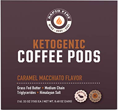Rapid Fire Caramel Macchiato Ketogenic High Performance Keto Coffee Pods, Supports Energy & Metabolism, Weight Loss, Ketogenic Diet 16 Single Serve K Cup Pods