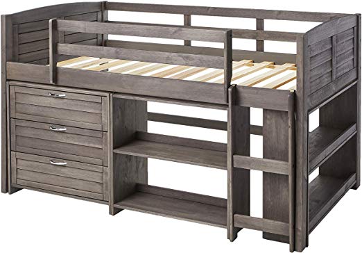 Donco Kids Louver Modular Low Loft Bed Combo B, Twin, Antique Grey