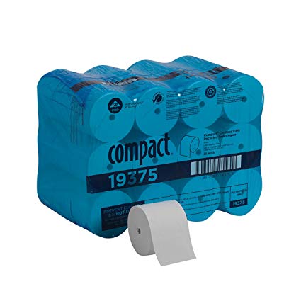 Compact Coreless 2-Ply Recycled Toilet Paper by GP PRO (Georgia-Pacific), 19375, 1000 Sheets Per Roll, 36 Rolls Per Case, White