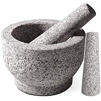 $15.84 Tera Granite Stone Mortar and Pestle Set, with 2 Pestles, Garlic Peeler, 2 Stick-on Rubber Pads (2 Cup-Capacity)
