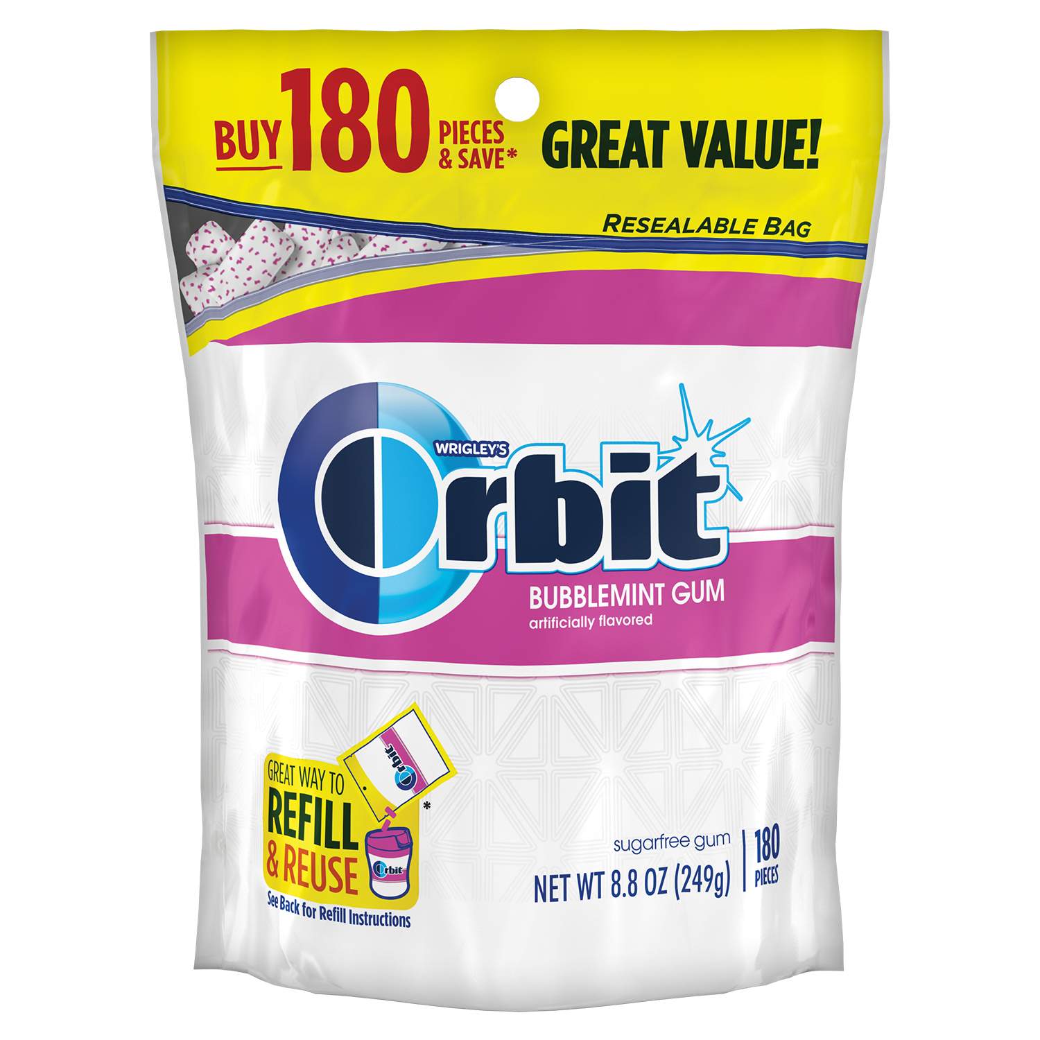 180-Ct Orbit BubbleMint or 180-Ct Eclipse Winterfrost Sugar Free Gum
