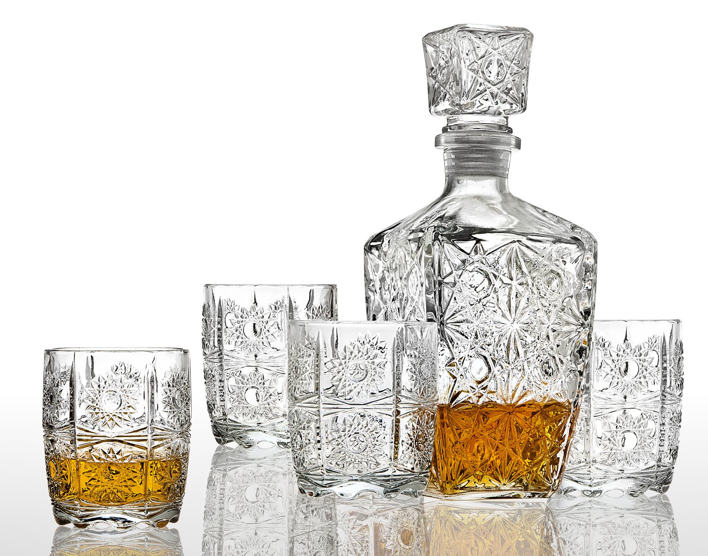 Studio Crystal Five Piece Whiskey Decanter and Glasses Set. $16.00, LE REGALO Five Piece Whiskey Decanter and Glasses Set. $14.29 @ Amazon