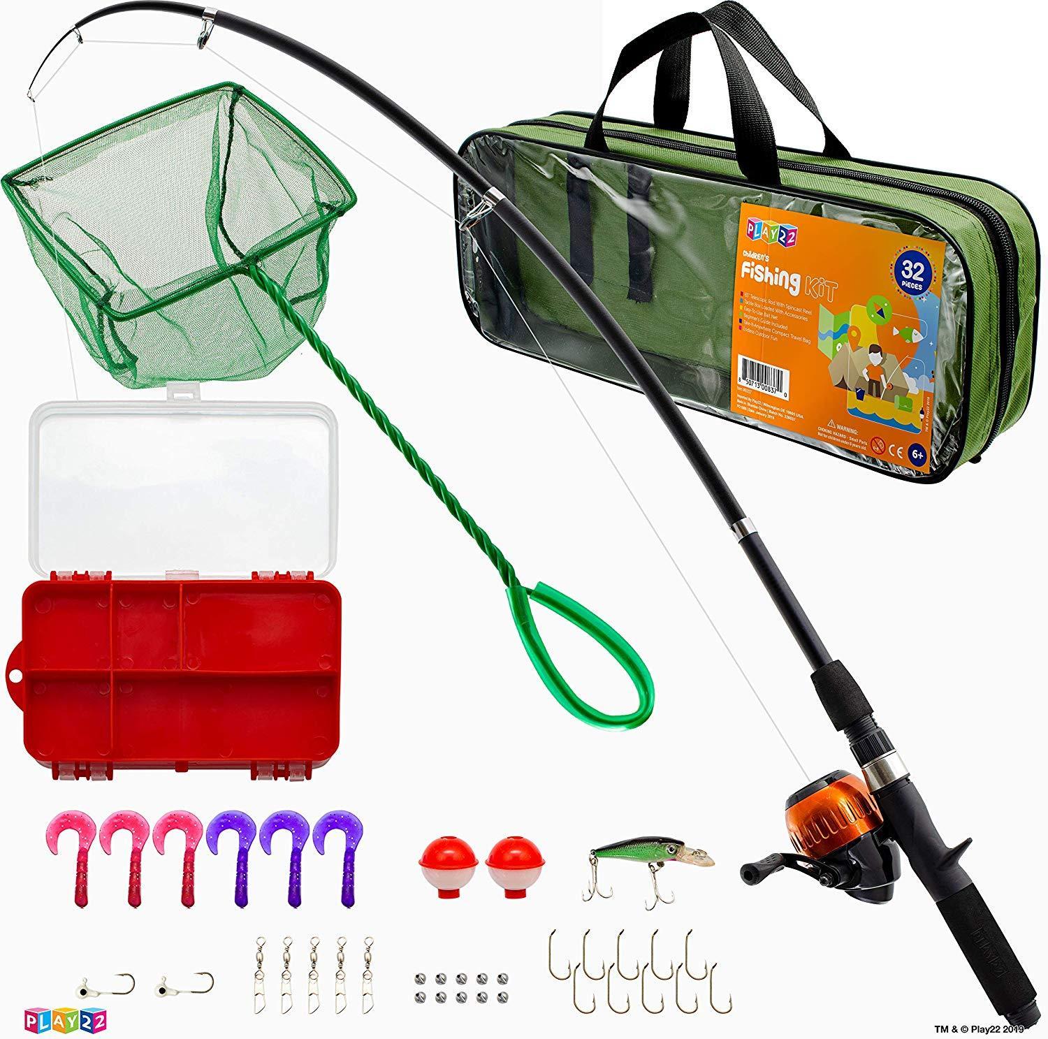 32-Piece Play22 Children’s Fishing Pole Kit