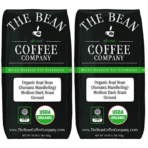 The Bean Coffee Company Organic Kopi Bean (Sumatra Mandheling), Ground Medium Dark Roast, 16-Ounce Bags (Pack of 2) $9.47 with s/s