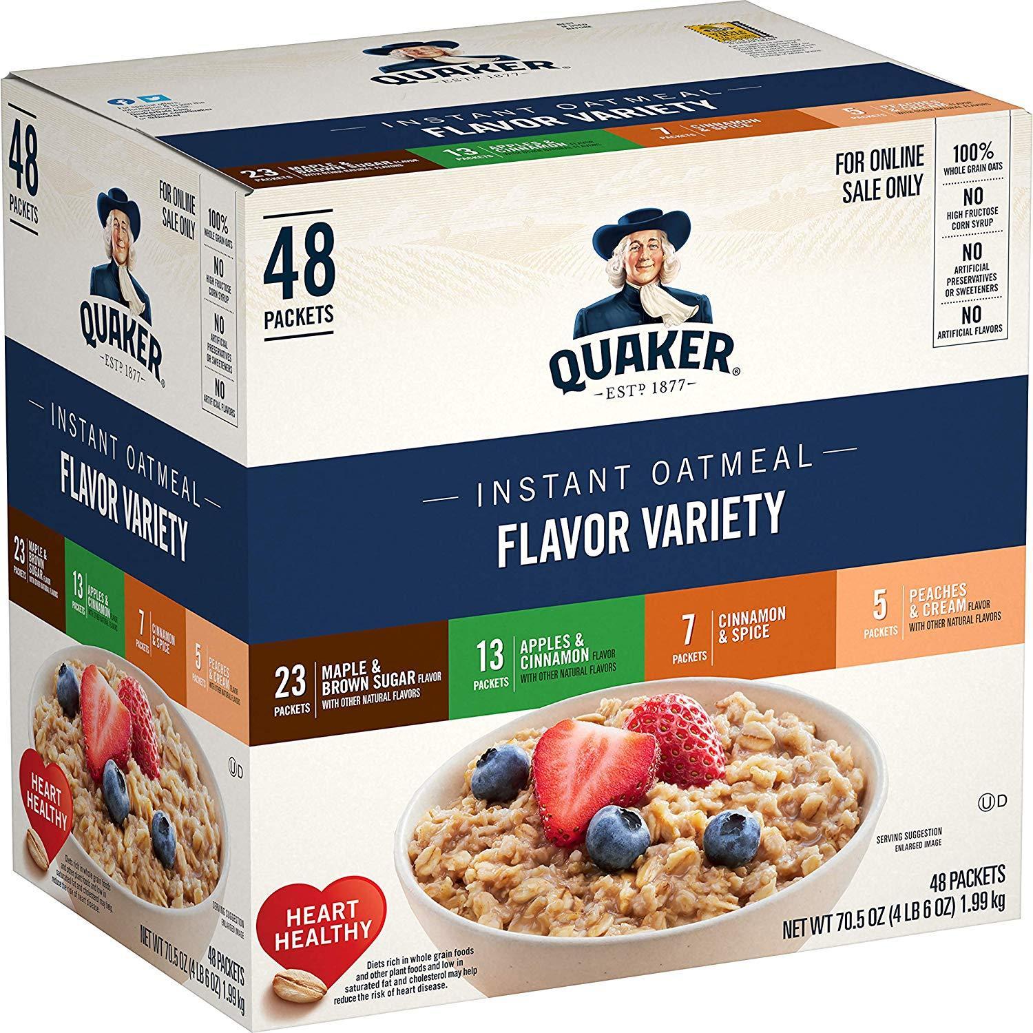 48-Ct. Quaker Instant Oatmeal (4 Flavor Variety Pack) $7.73 5% or $6.62 15% AC w/s&s