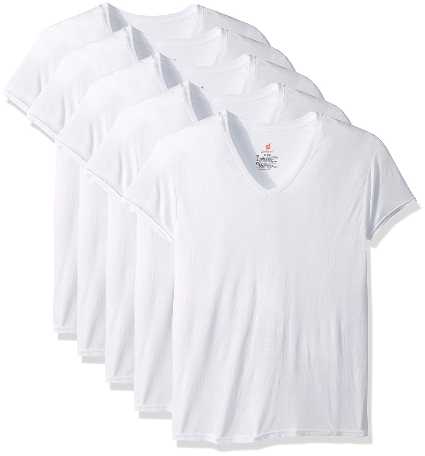 5-Pack Hanes Men’s ComfortBlend V-Neck T-Shirt w/ FreshIQ (White)