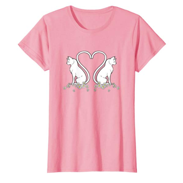 Lovely Cats Heart Shaping Flower T-Shirt Design for Women and Girls for $13.07