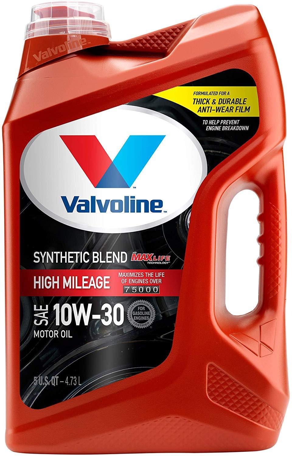 $14.23 Valvoline High Mileage with MaxLife Technology SAE 10W-30 Synthetic Blend Motor Oil 5 QT