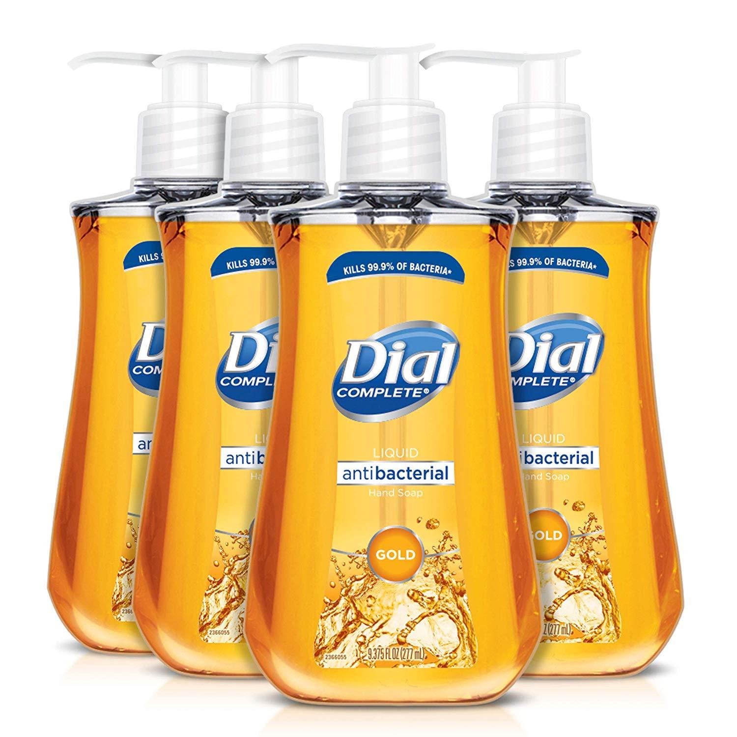 4 count Dial Antibacterial Liquid Hand Soap, Gold, 9.375 Ounce, $3.43 W/ S&S ($3.07, 5+ items), Amazon