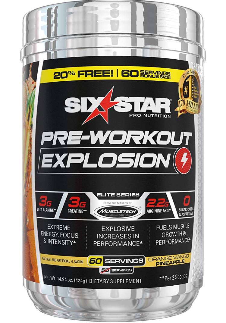 Six Star Explosion Pre Workout, Orange Mango and Pineapple, 60 serving – $15.02
