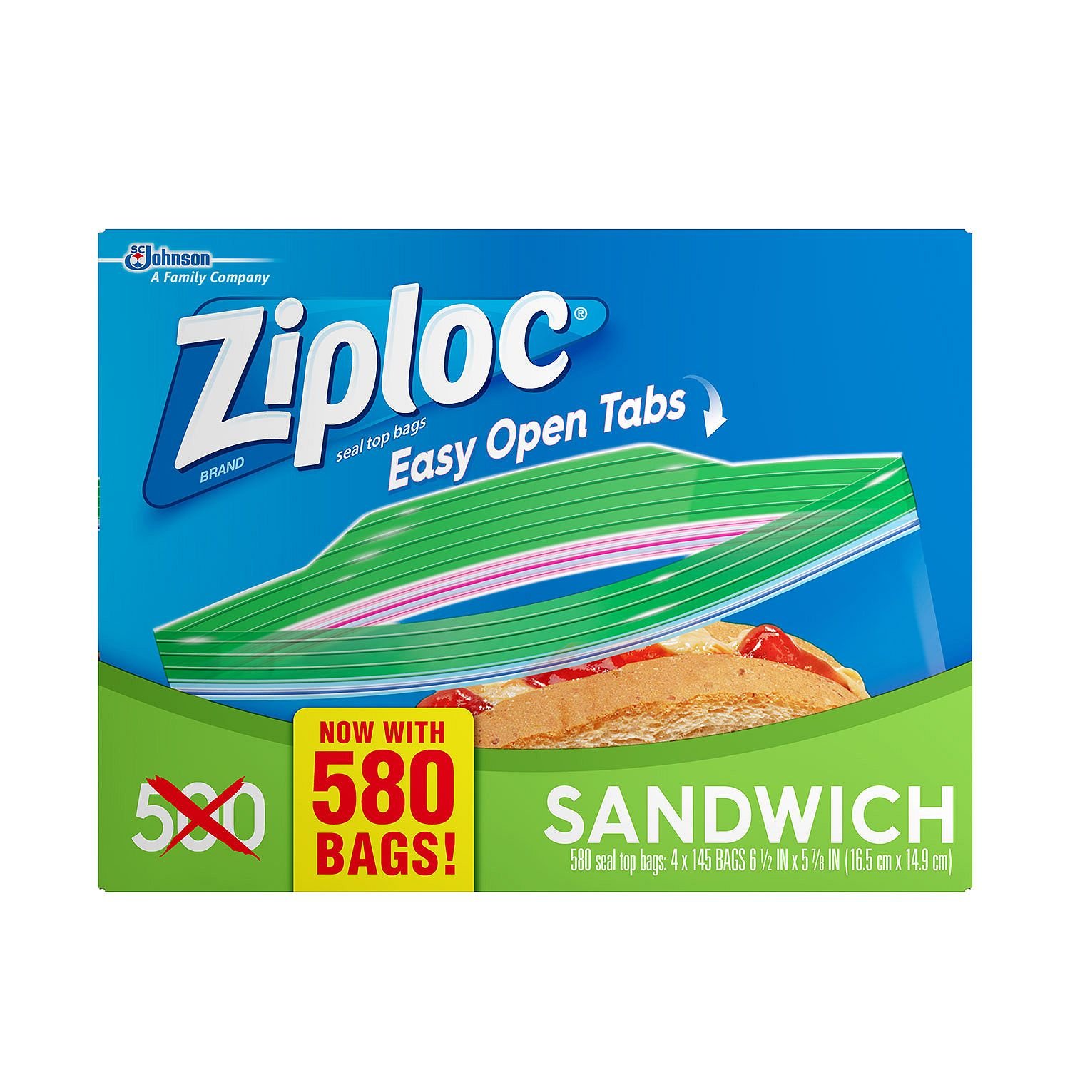 580 Ziploc Easy Open Tabs Sandwich Bags, 145 Count (Pack of 4) for $11.75 @ Amazon