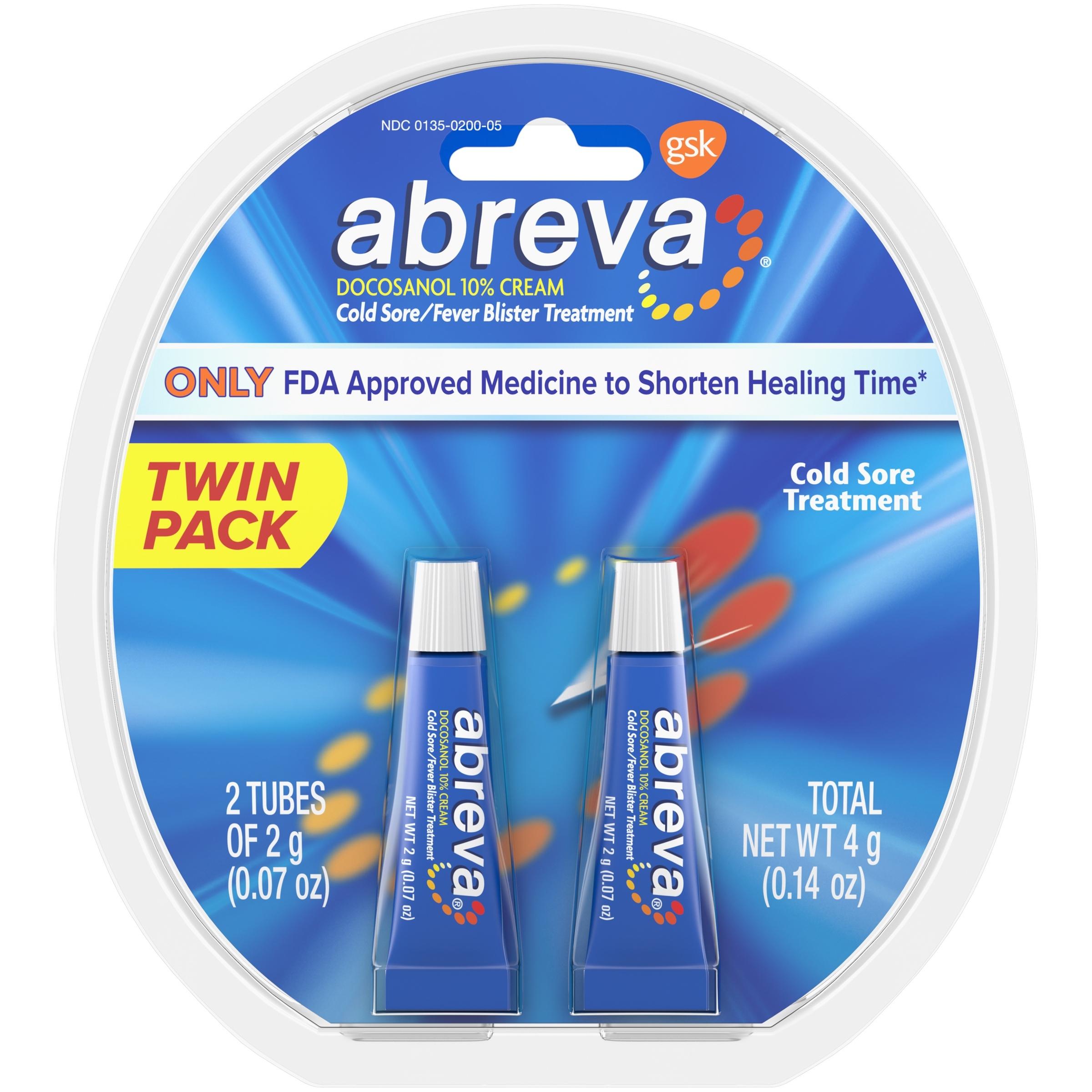 2-Count 2g Abreva Docosanol 10% Cream Cold Sore Treatment