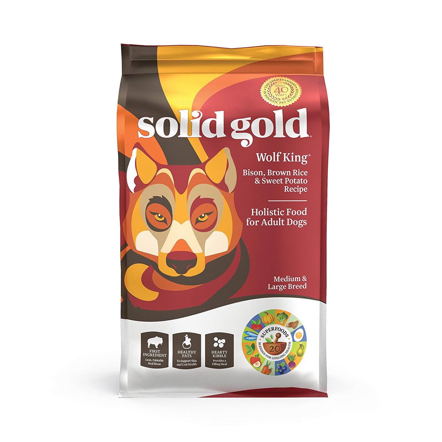Solid Gold – Wolf King with Real Natural Bison & Brown Rice – Whole Grain Rich – Large Breed Holistic Dry Adult Dog Food $36.53