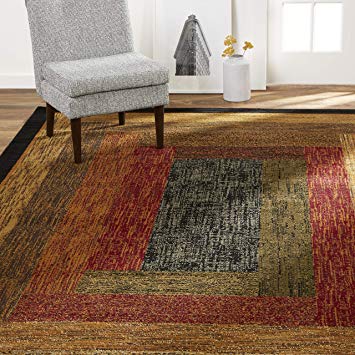 Home Dynamix Vega Modern Area Rug, Geometric Black/Brown/Red 7’8″ X 10’4″ Rectangle