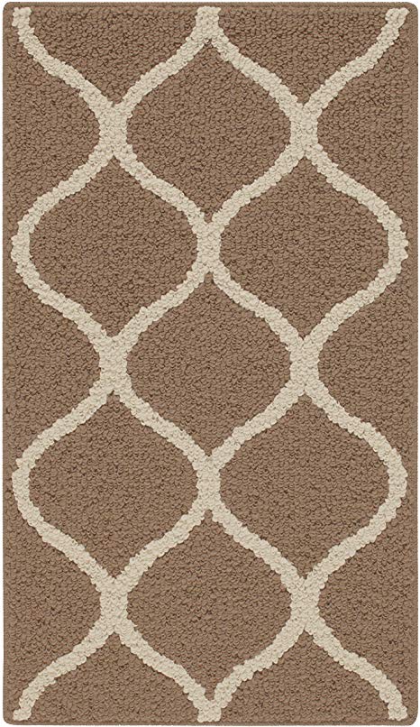 Maples Rugs Rebecca Contemporary Kitchen Rugs Non Skid Accent Area Carpet [Made in USA], 1’8 x 2’10, Café Brown/White