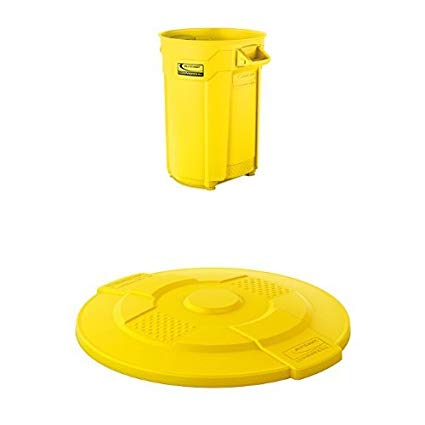 Suncast Commercial Yellow Utility Trash Can and Lid, 44 gallon