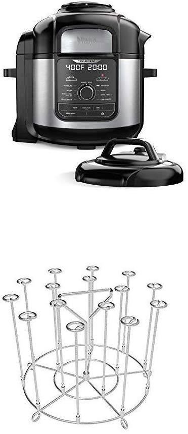 Ninja FD401 Foodi 8-qt. 9-in-1 Deluxe XL Cooker & Air Fryer-Stainless Steel Pressure Cooker w/Skewer Stand