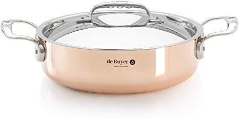 De Buyer Professional 20 cm Inocuivre Copper Saute Pan with 2 Cast Stainless Steel Handles and Lid 6441.20