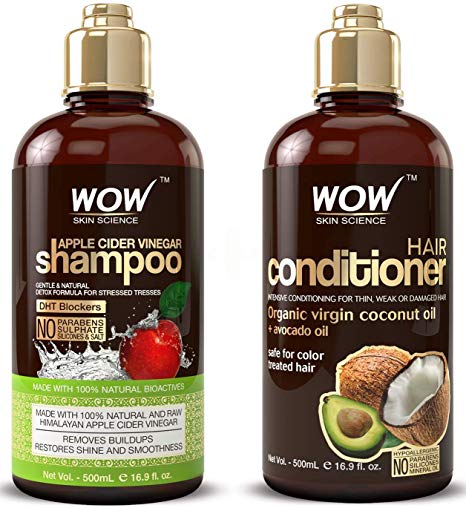 WOW Apple Cider Vinegar Shampoo & Hair Conditioner Set – (2 x 16.9 Fl Oz / 500mL) – Increase Gloss, Hydration, Shine – Reduce Itchy Scalp, Dandruff & Frizz