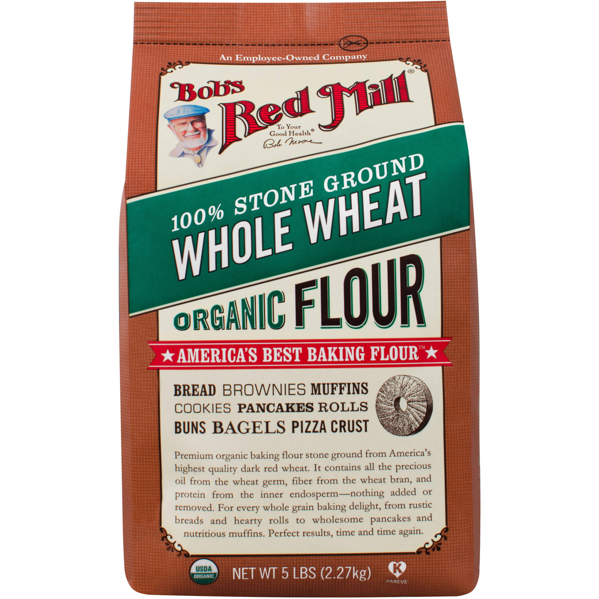 20lbs. (4x5lbs)  Bob’s Red Mill Whole Wheat Flour (100% Stone ground) $22 @ Amazon