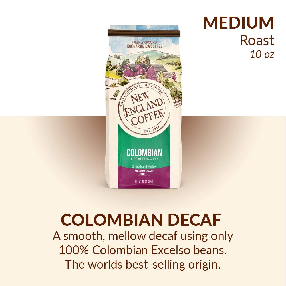 New England Coffee Colombian, Decaffeinated Medium Roast Ground Coffee, 10 Oz Bag $2.81 with s/s