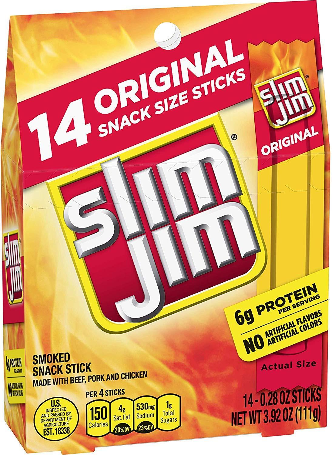 14-Count 0.28oz Slim Jim Snack-Sized Smoked Meat Sticks (Original) $2.63 or Less + Free Shipping Amazon.com
