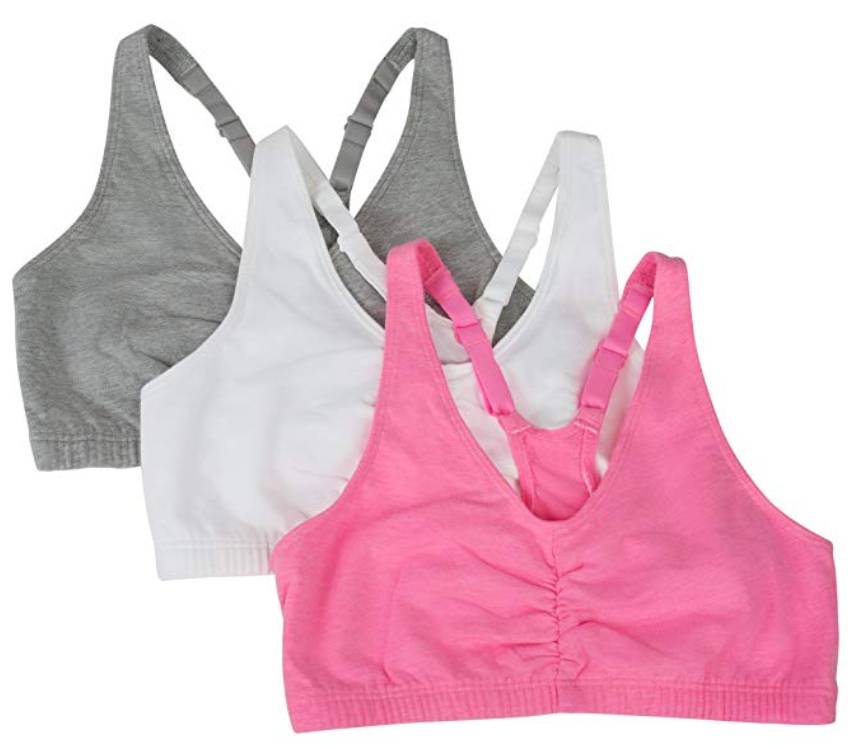 3-Pack Fruit of the Loom Adjustable Shirred Front Racerback Bra