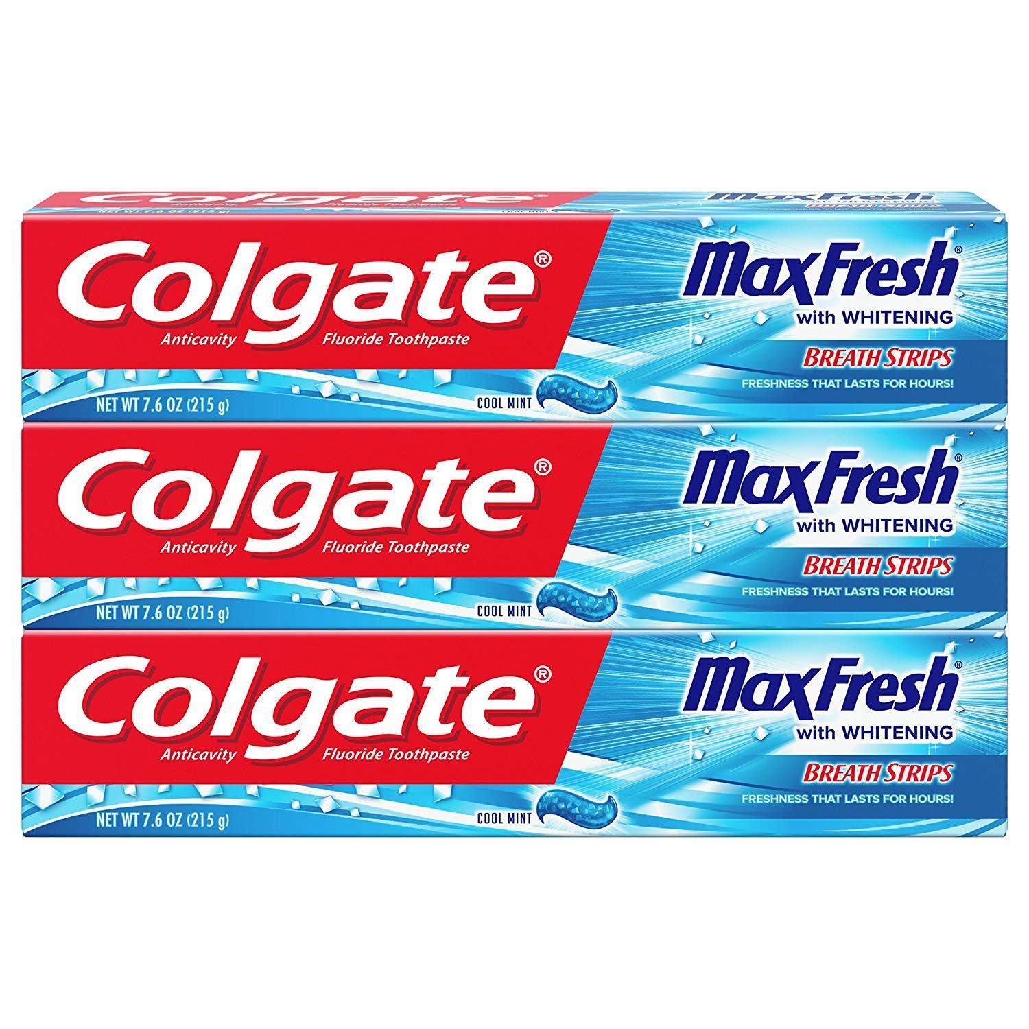 Colgate Max Fresh Toothpaste with Mini Breath Strips, Cool Mint – 7.6 Ounce (3 Pack) : As low as $5.51 w/S&S