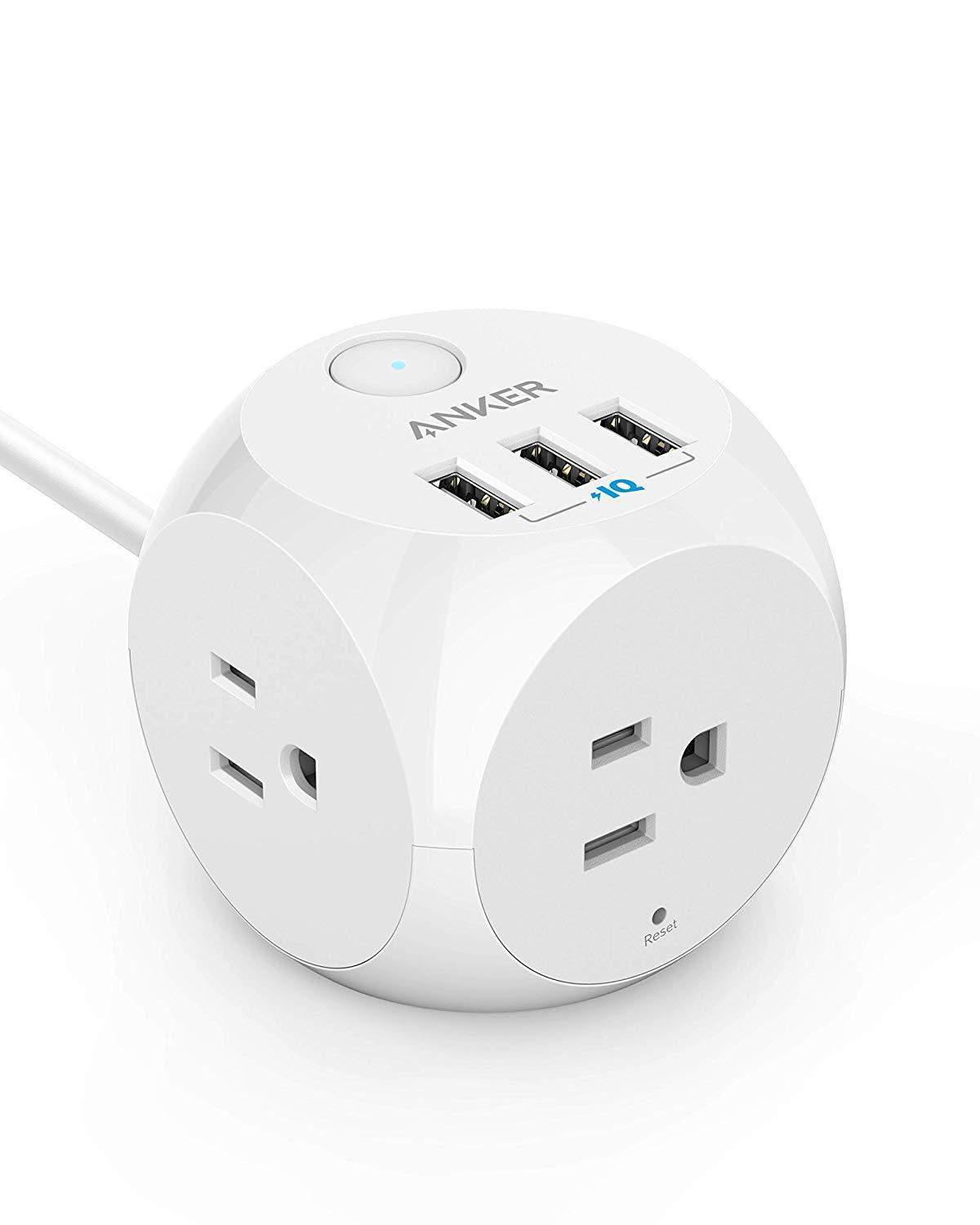 Anker PowerPort Cube USB Power Strip with 3 Outlets and 3 USB Ports (White) $16.99 + FSSS