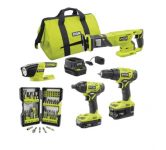 Ryobi ONE+ 18V 4-Tool Combo Kit w/ 2x Batteries + Charger/Bag Bundle