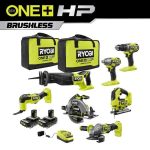 RYOBI ONE+ HP 18V Brushless Cordless 7-Tool Combo Kit with (2) 2.0 Ah Batteries, Charger and (2) Bags $499