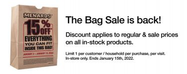 Menard’s in retailer Bag Sale, 15% off something that matches in bag (10″ Knipex Cobra pliers, $25.48)