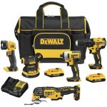 DEWALT 5-Tool 20-Volt Max Brushless Power Tool Combo Kit with Soft Case (2-Batteries and charger Included), $269, Free delivery, Lowe’s