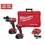 Milwaukee M18 FUEL 18-Volt Lithium-Ion Brushless Cordless Hammer Drill and Impact Driver Combo Kit (2-Tool) with Two 5Ah Batteries-2997-22 – $266.22