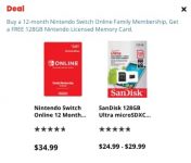 Nintendo Swap 12 Month Household Membership + SanDisk 128GB Reminiscence Card $35