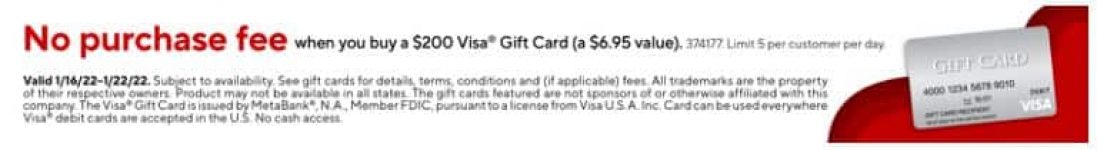 Staples – No Purchase Fee while you purchase a $200 Visa Gift Card In Store Only (a $6.95 worth) – 1/16-1/22 – Limit 5