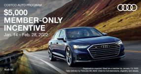 Costco members: buy/lease 2021 Audi A8, A8 PHEV or S8, get $5,000 off