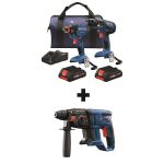 Bosch 3-Tool 18V Cordless Power Tool Combo Kit w/ 2 x 4Ah Batteries