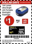 Harbor Freight Dollar Days Coupons: 144 Lumen Ultra Bright Contributed Portable Worklight/Flashlight about $ 1, 4-Pack 12×12″ Grant’s Microfiber Cleaning Cloth about $ 1 & More