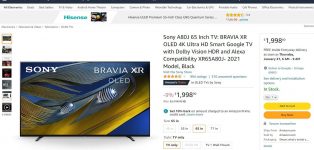 Sony A80J BRAVIA XR OLED $1998 – 10% again Amazon Prime Card $1798